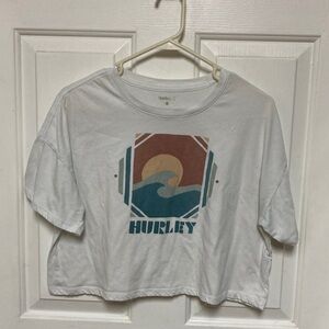 Hurley White Crop Top with Wave Graphic